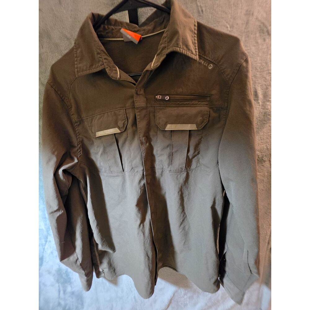 Merrell Men's Small Olive Long Sleeve Hiking Fishing Trail Button Shirt UPF